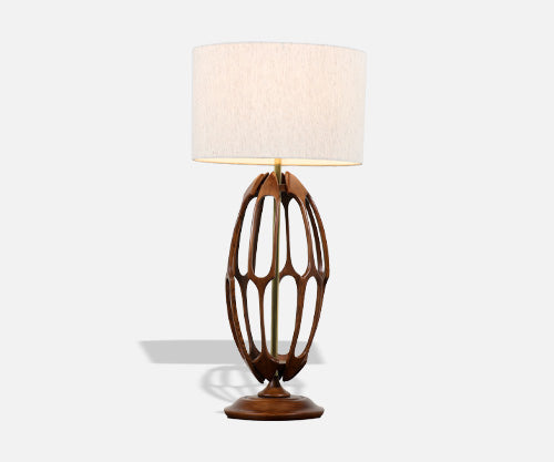 Mid-Century Modern Sculpted Walnut with Brass Accent Table Lamp