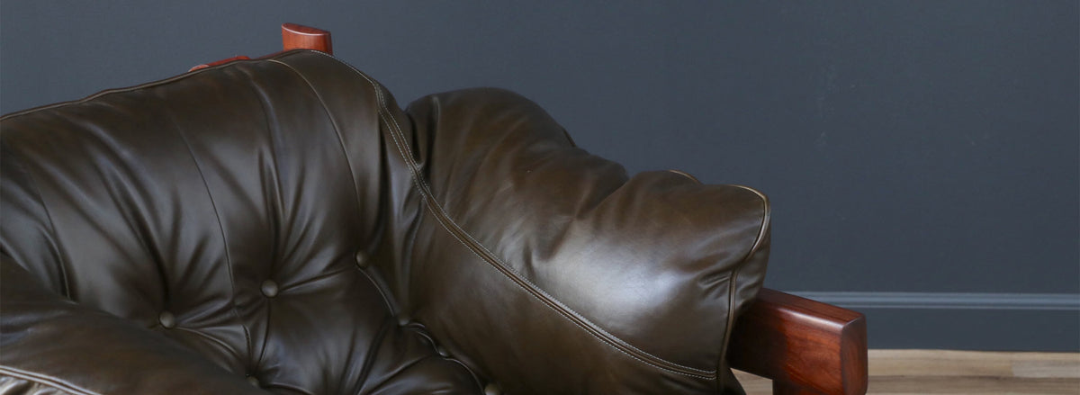 Percival Lafer MP-41 Series Dark Olive Green Leather Lounge Chairs