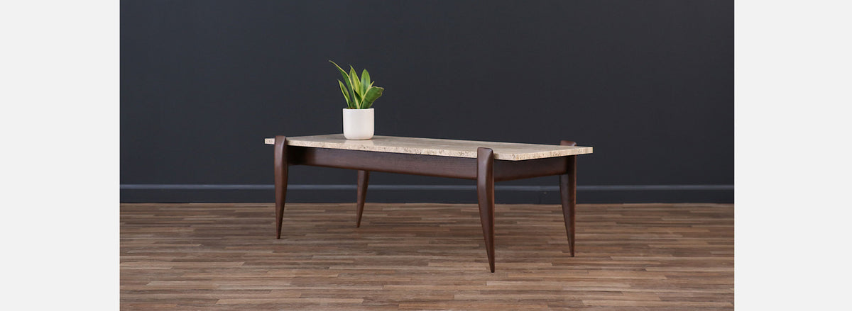 Gio Ponti Sculpted Walnut & Travertine Coffee Table for Singers & Sons