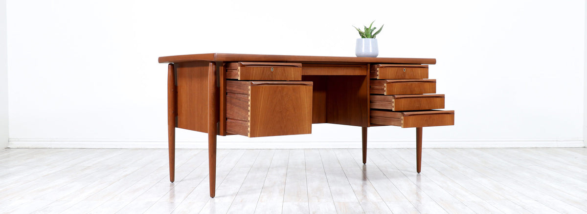 Danish Modern Executive Teak Desk with Bookcase