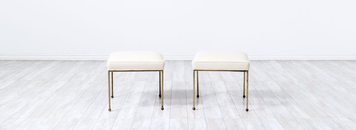 Mid-Century Modern Brass & Leather Stools by Frederick Weinberg