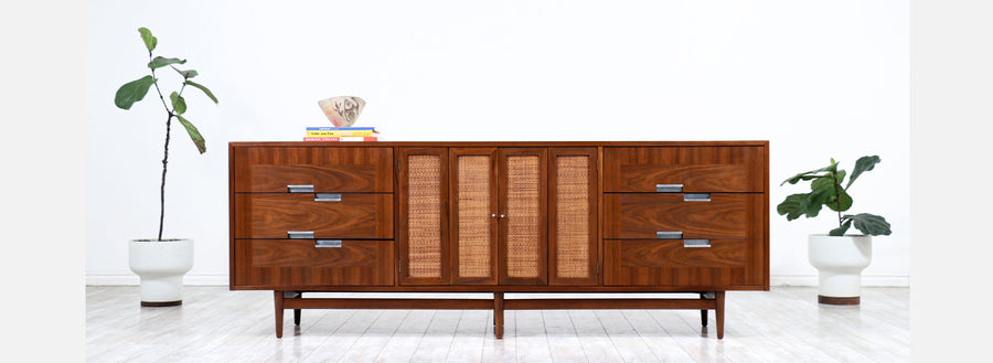 Merton Gershun Walnut & Cane Dresser with Bi-Folding Doors for American of Martinsville