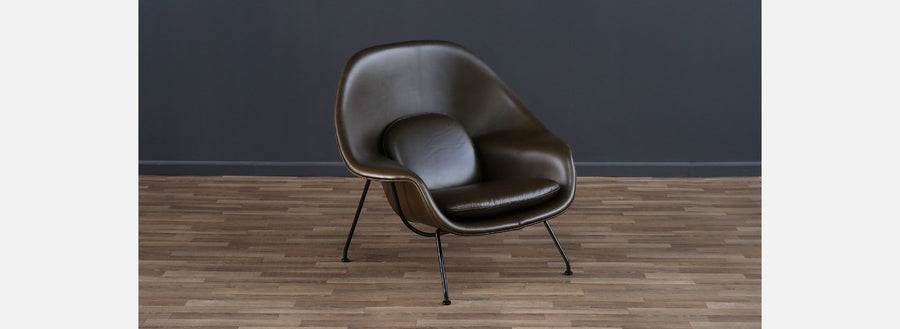 Early Eero Saarinen "Womb" Forest Green Leather Chair for Knoll