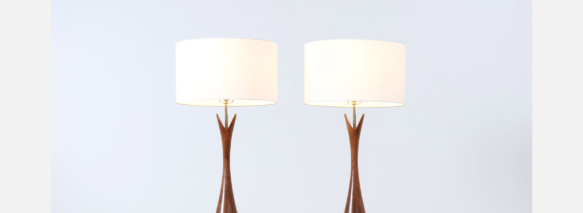 Mid-Century Modern Sculpted Walnut Table Lamps by Modernera Co.