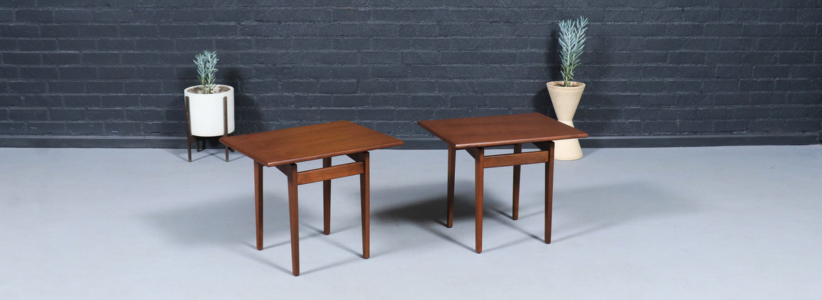 Jens Risom Floating Top Walnut Side Tables