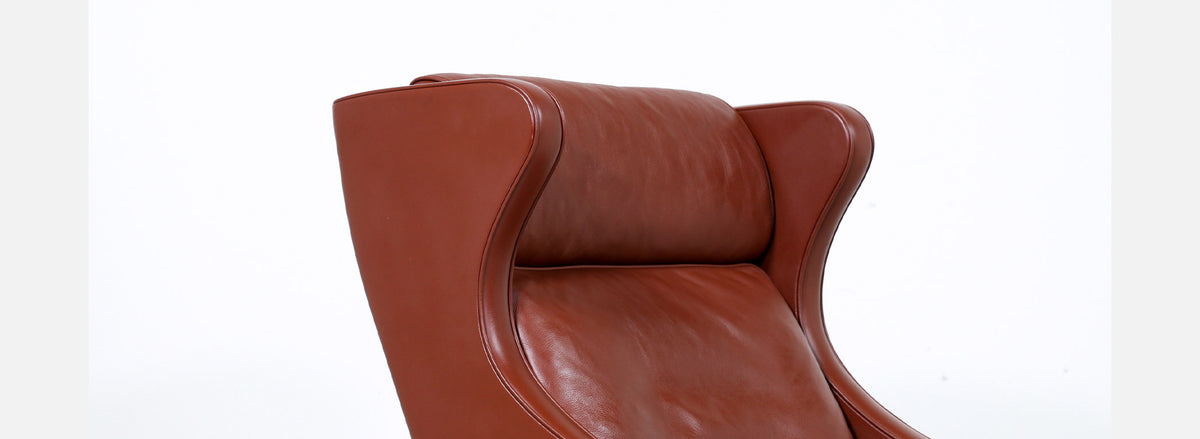 Børge Mogensen Model-2204 Cognac Leather Wing Chair for Fredericia Stolefabrik