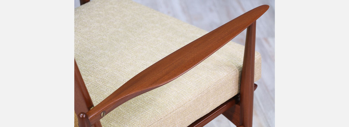 Ib Kofod Larsen “Spear” Teak Lounge Chairs with Cane Backrest