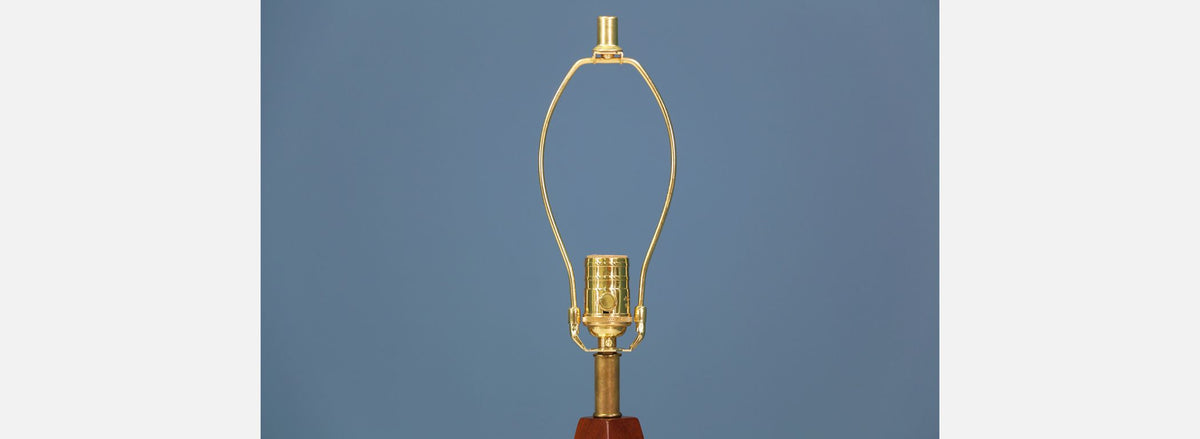 Mid Century Geometric Walnut Table Lamp