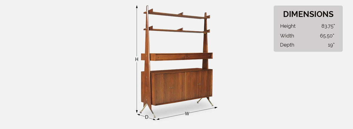 Swedish Modern Free-Standing Bookshelf Unit