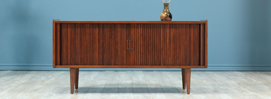 Merton L. Gershun Walnut Tambour-Door Credenza for Dillingham