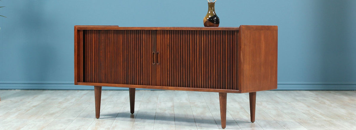 Merton L. Gershun Walnut Tambour-Door Credenza for Dillingham