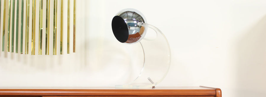 Robert Sonneman Lucite & Chrome Orb Table Lamp 