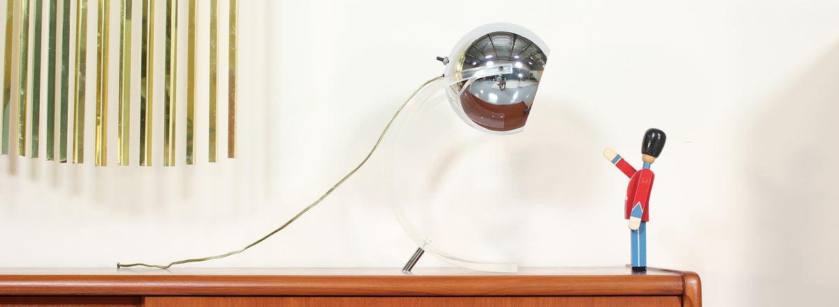 Robert Sonneman Lucite & Chrome Orb Table Lamp 