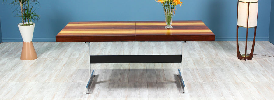 Milo Baughman Multi-Wood & Chrome Dining Table for Directional