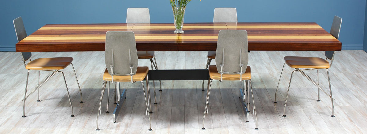 Milo Baughman Multi-Wood & Chrome Dining Table for Directional