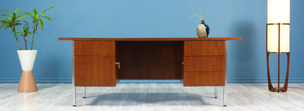 Florence Knoll Executive Walnut & Chrome Desk