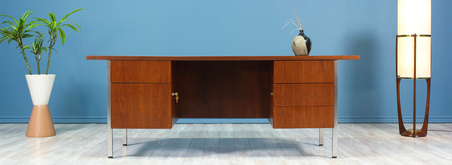 Florence Knoll Executive Walnut & Chrome Desk