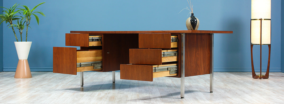 Florence Knoll Executive Walnut & Chrome Desk