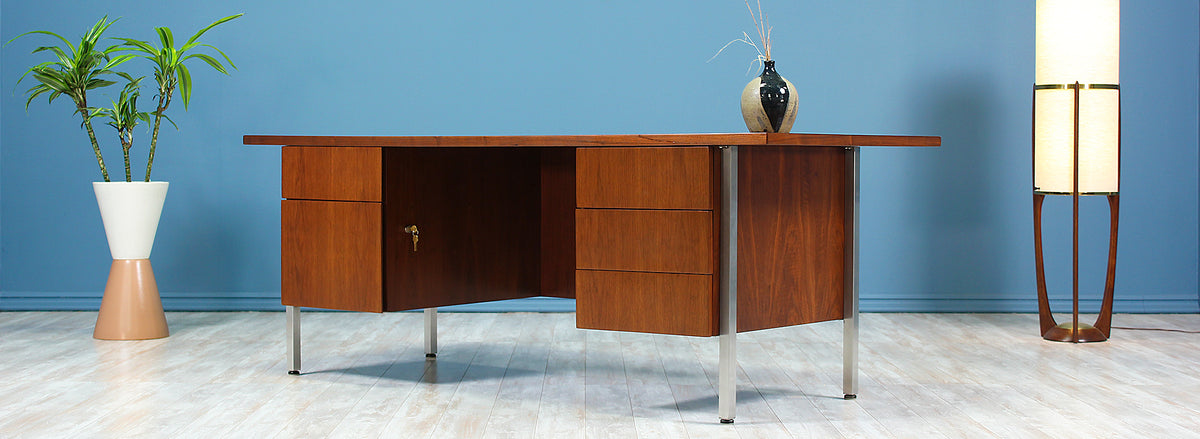 Florence Knoll Executive Walnut & Chrome Desk