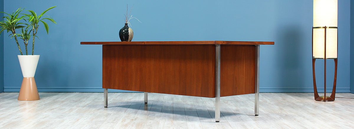 Florence Knoll Executive Walnut & Chrome Desk