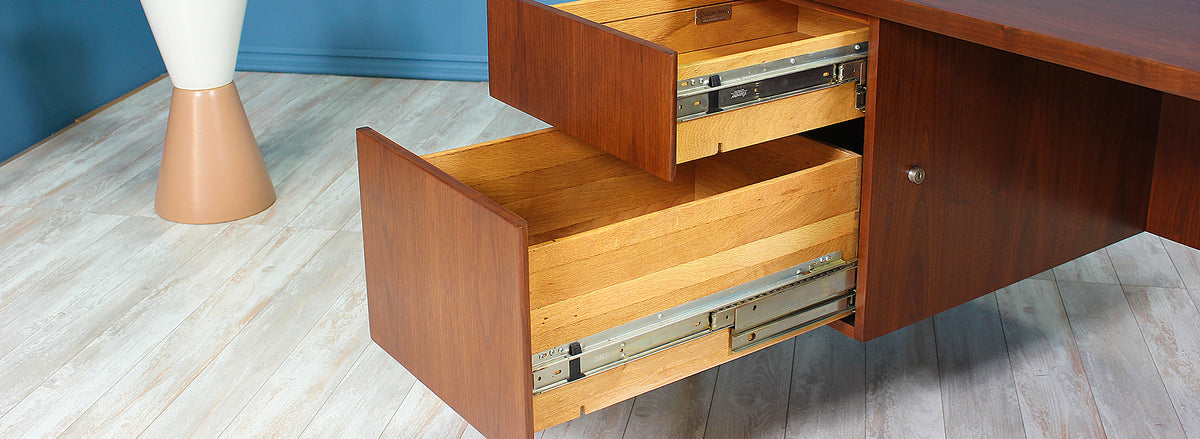 Florence Knoll Executive Walnut & Chrome Desk