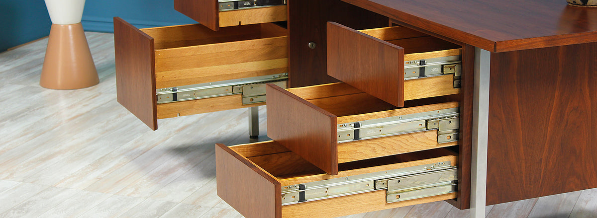 Florence Knoll Executive Walnut & Chrome Desk