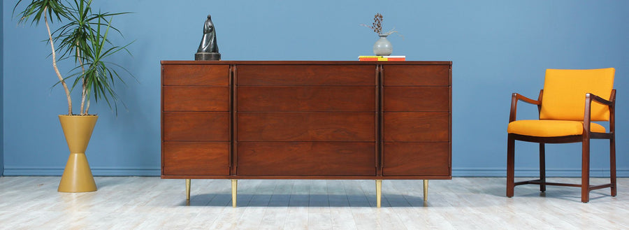 Edward J. Wormley Model 5272A Dresser with Brass Taper Legs for Dunbar