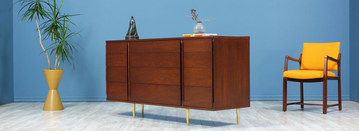 Edward J. Wormley Model 5272A Dresser with Brass Taper Legs for Dunbar