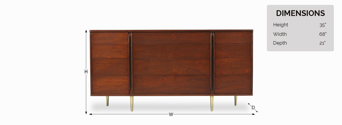 Edward J. Wormley Model 5272A Dresser with Brass Taper Legs for Dunbar