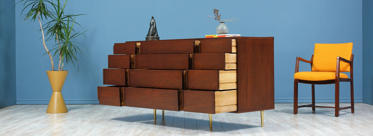 Edward J. Wormley Model 5272A Dresser with Brass Taper Legs for Dunbar