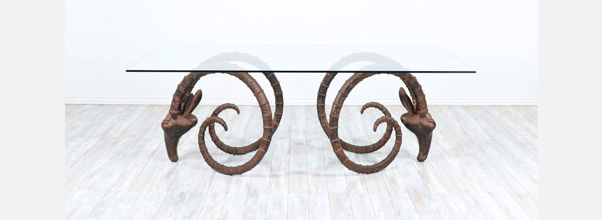 Mid-Century Modern Bronze Rams Head Ibex Dining Table