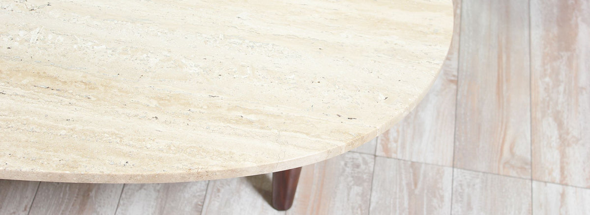 Mid-Century Modern Triangular Travertine Top Coffee Table