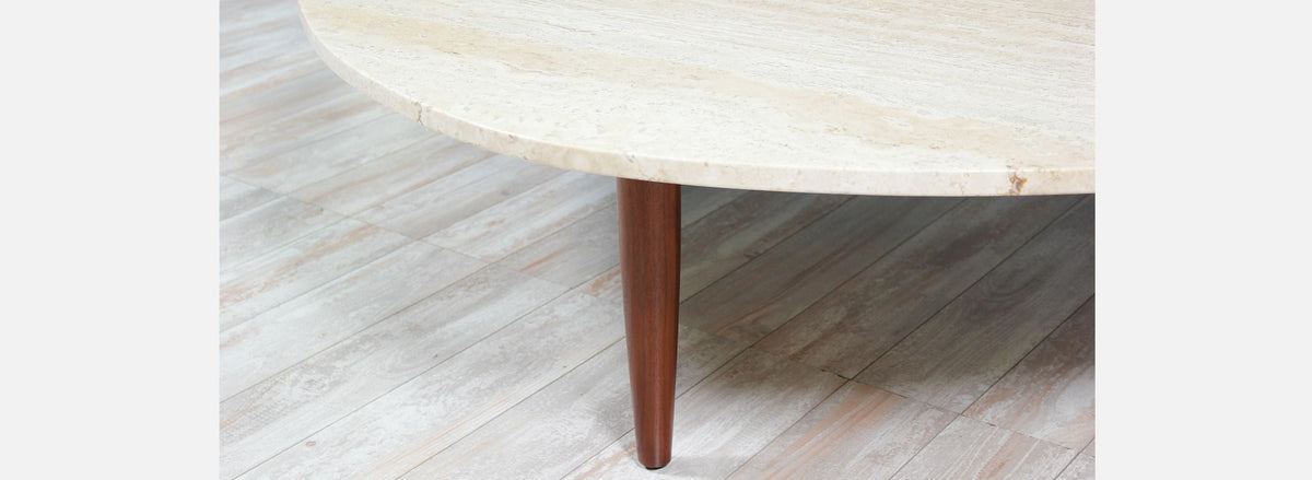 Mid-Century Modern Triangular Travertine Top Coffee Table