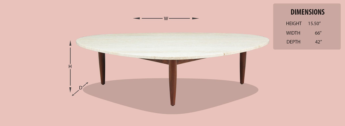 Mid-Century Modern Triangular Travertine Top Coffee Table