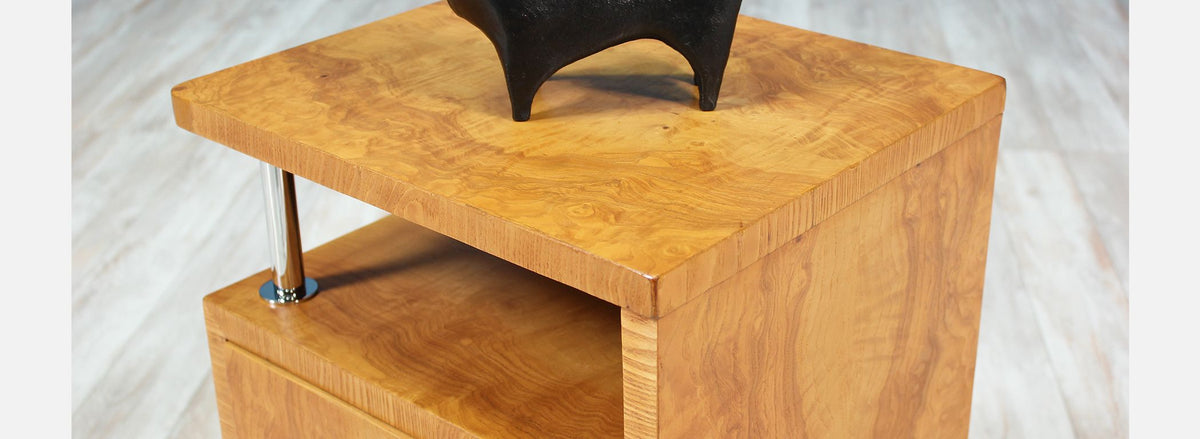 Bauhaus Style Chrome & Burlwood Night Stands