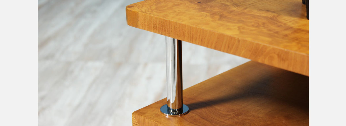 Bauhaus Style Chrome & Burlwood Night Stands