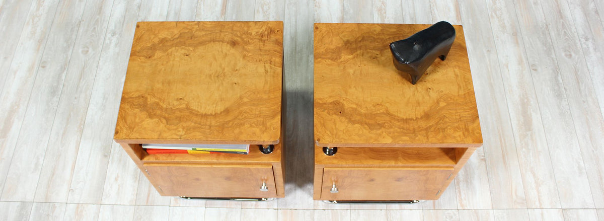 Bauhaus Style Chrome & Burlwood Night Stands