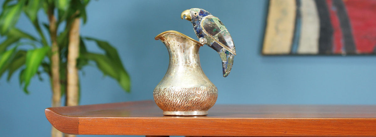 Mexican Modernist Silver Parrot Pitcher by Los Castillos