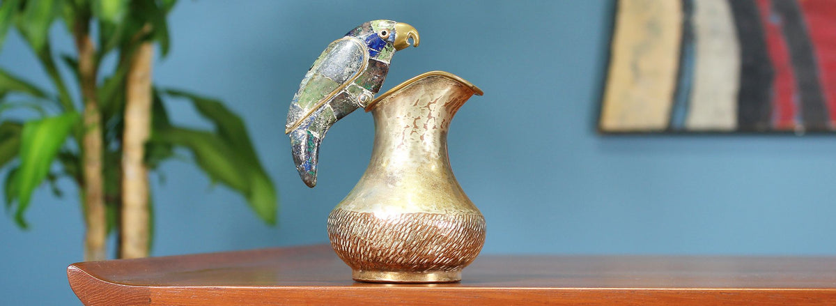 Mexican Modernist Silver Parrot Pitcher by Los Castillos