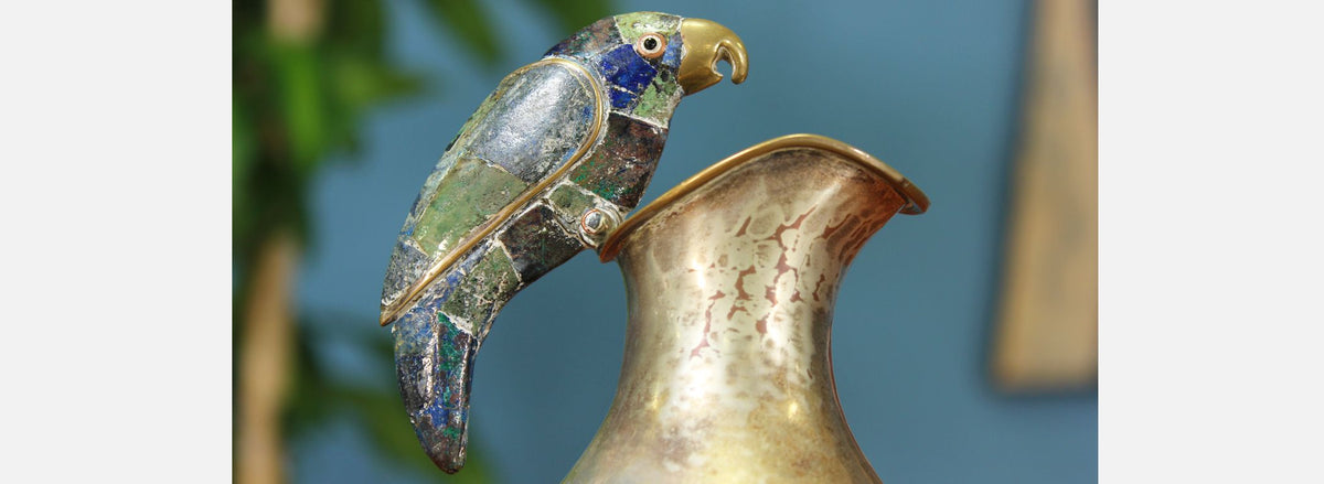 Mexican Modernist Silver Parrot Pitcher by Los Castillos