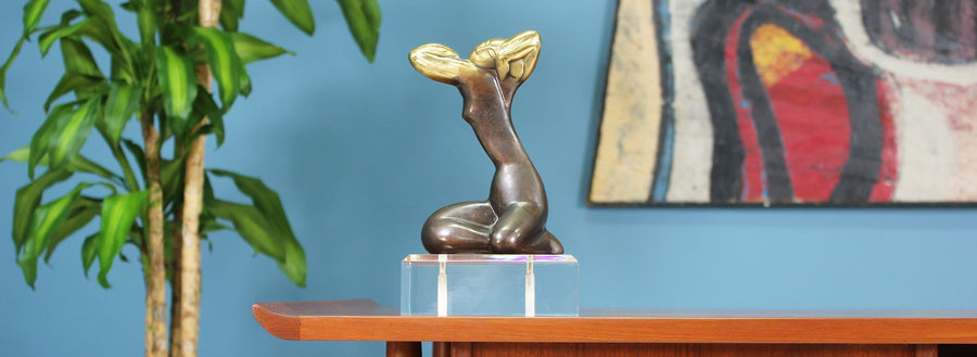 Mid-Century Lucite & Brass Abstract Female Art Sculpture