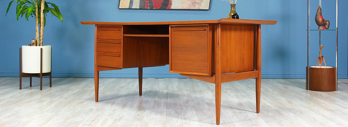 Danish Modern Teak Executive Desk by H.P. Hansen