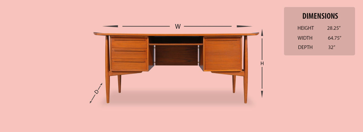 Danish Modern Teak Executive Desk by H.P. Hansen