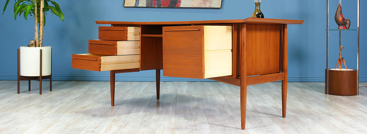 Danish Modern Teak Executive Desk by H.P. Hansen