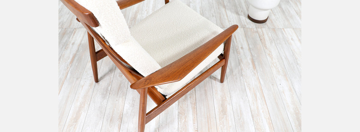 Arne Vodder Sculpted Teak & Boucle Reclining Lounge Chair for France & Son
