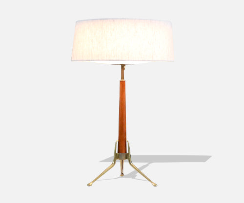 Gerald Thurston Tripod Sculpted Brass & Walnut Table Lamp