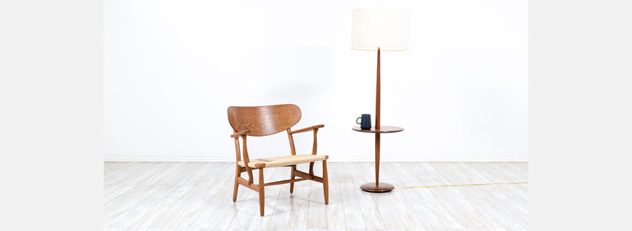 Vintage Sculpted Walnut Floor Lamp with Side Table by Laurel
