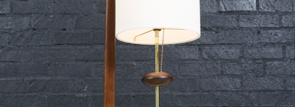 John Keal Korina Wood & Brass Accent Table Lamp for Modeline of California