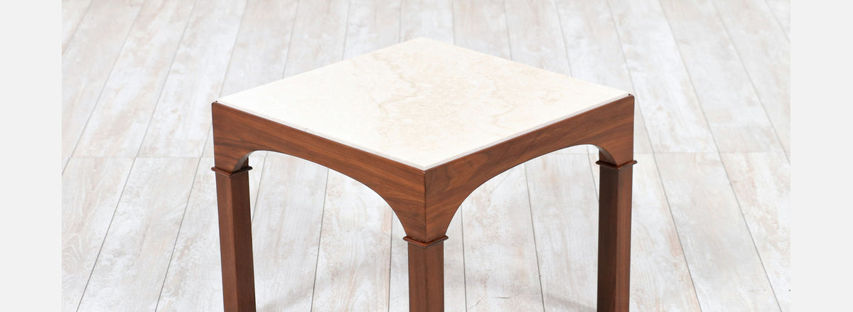 John Keal Side Table with Travertine Stone Top for Brown Saltman