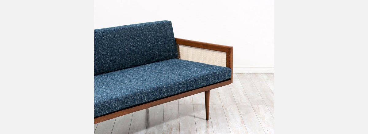 Mid-Century Modern Walnut & Cane Daybed Sofa